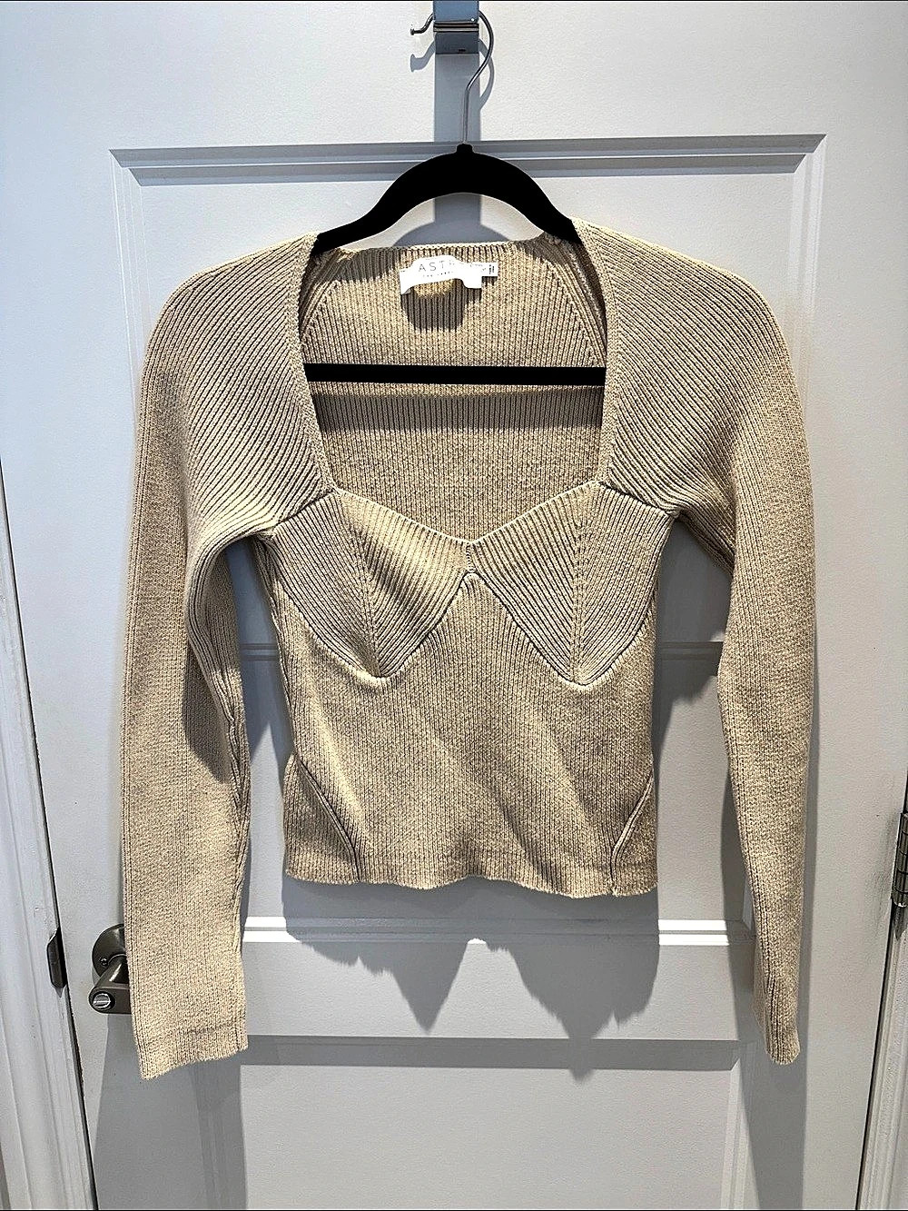ASTR the Label Ribbed Sweetheart Neck Long Sleeve Sweater